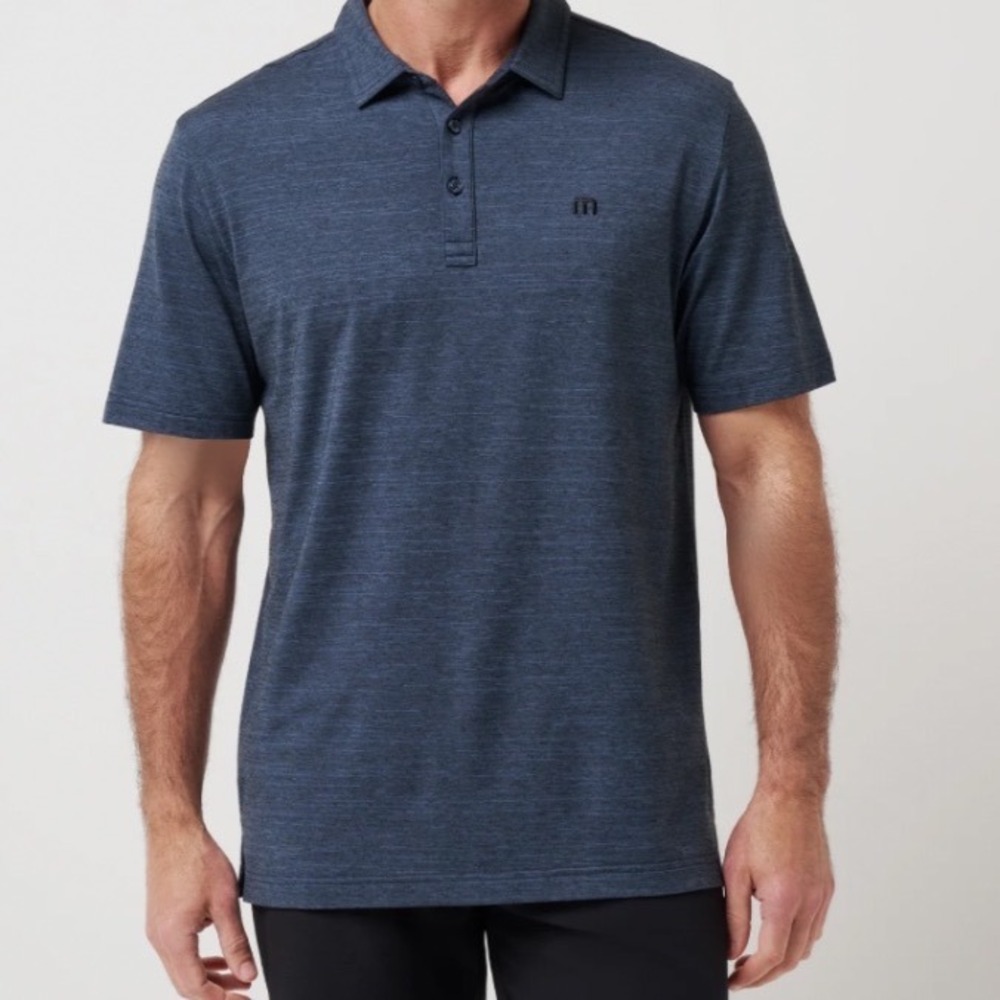 TravisMathew The Heater Polo Mens Small Navy Blue Heathered 1MW395 NWT